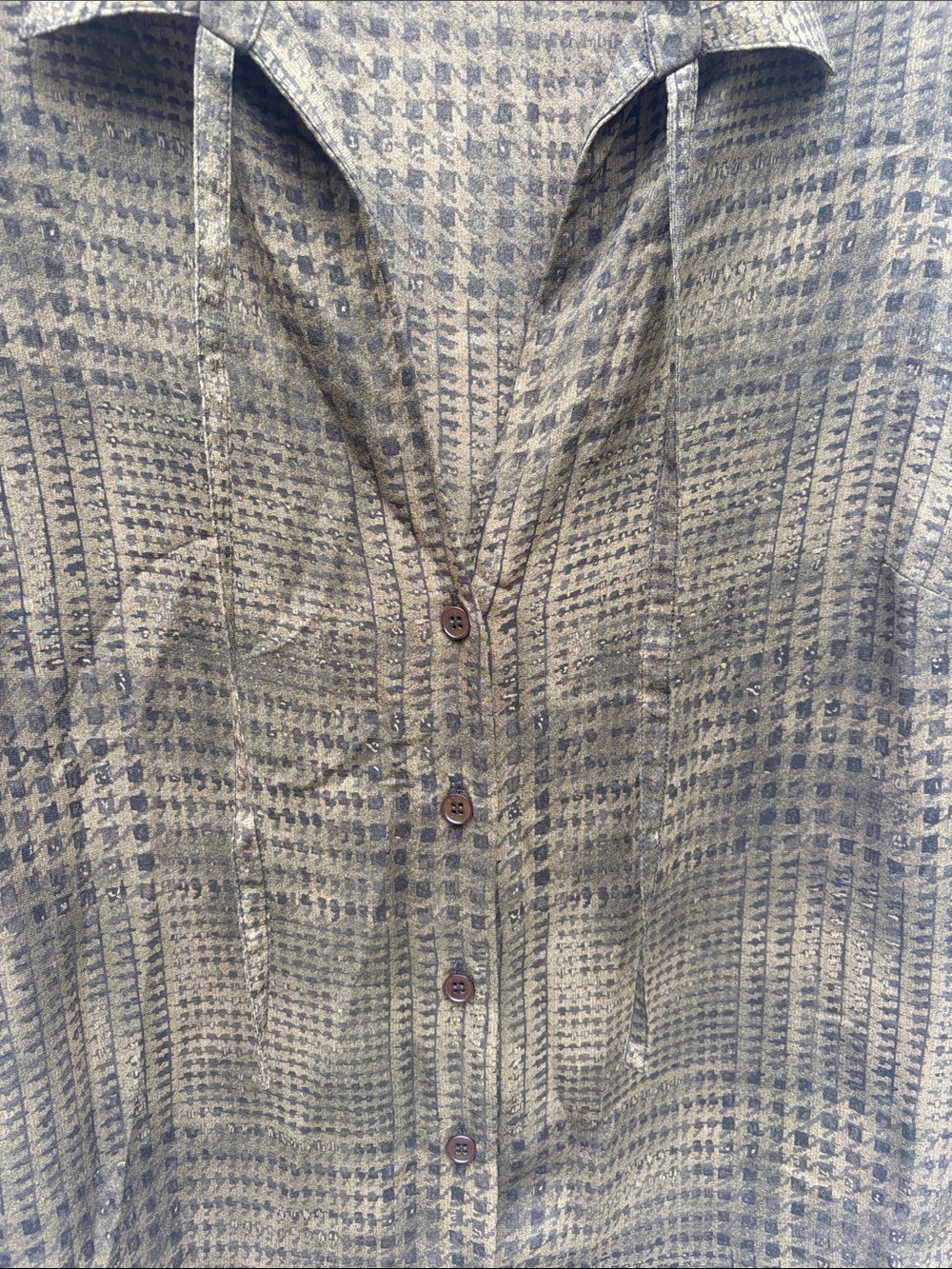 Jones New York Olive Brown Houndstooth Button-Up Blouse - Picture 3 of 11